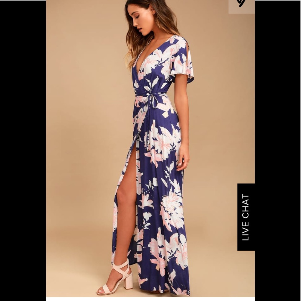Lulu's Blue Floral Maxi Dress
